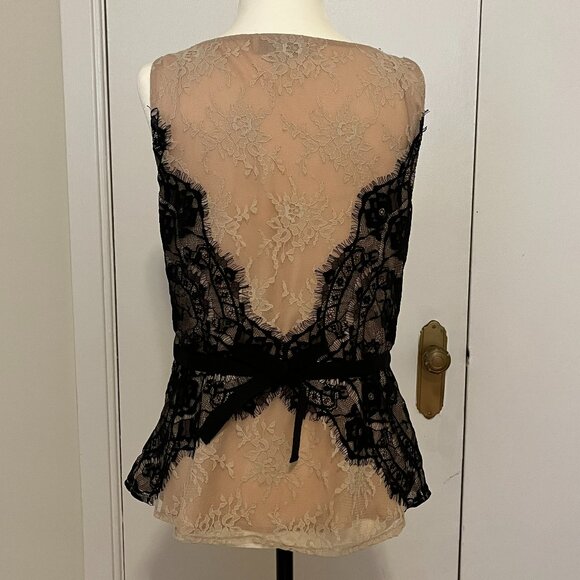 Sheer Nude & Black Lace Peplum Top – Vintage Romance with a Modern Edge - Picture 4 of 10